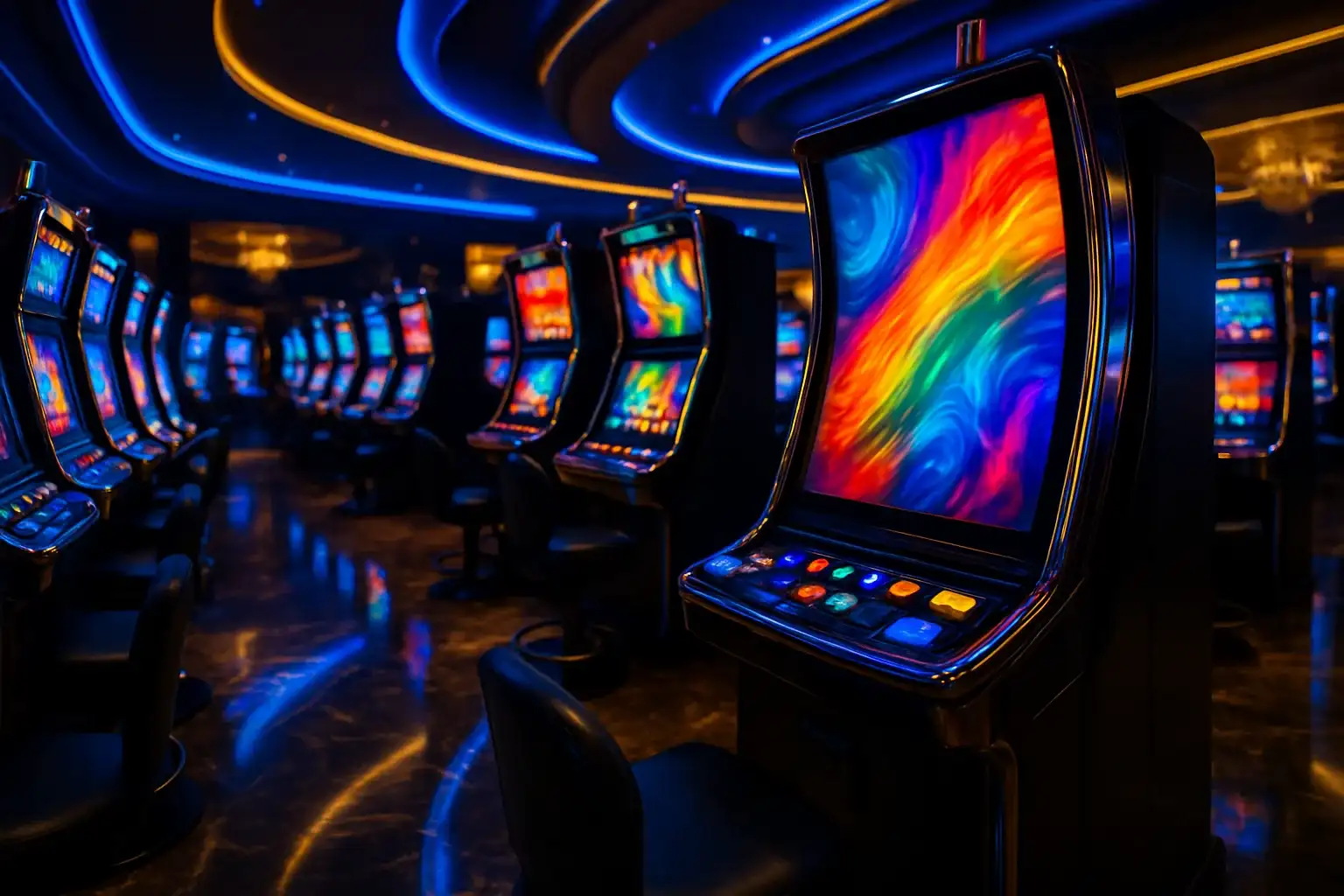 Premium Philippine casino slots floor at night inside Manila resort