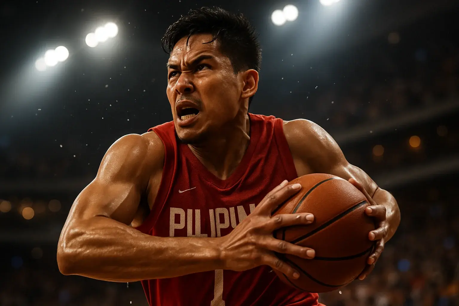 Filipino PBA basketball player driving mid-air toward the basket